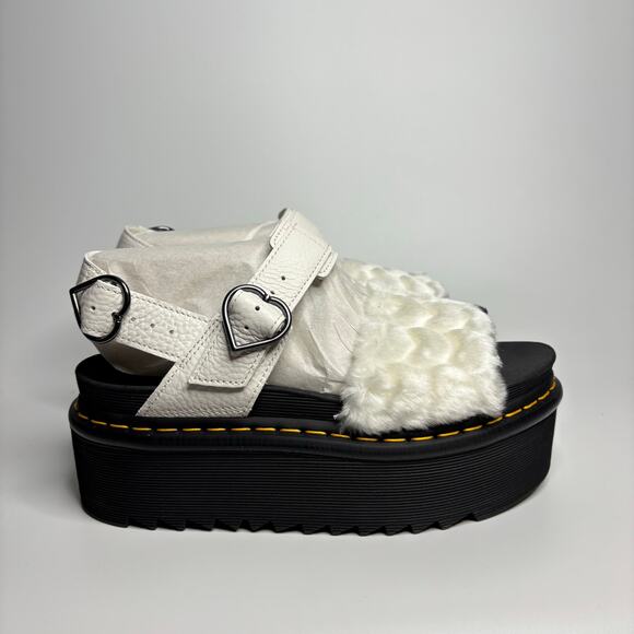 Dr. Martens Voss Heart Fluffy Faux Fur Platform Sandals in White Milled Nappa - Picture 5 of 10